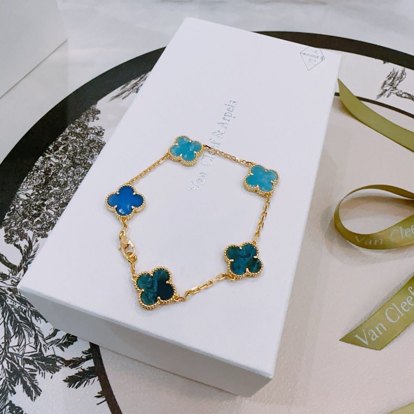 Van Cleef & Arpels-Style Rainbow Clover Bracelet