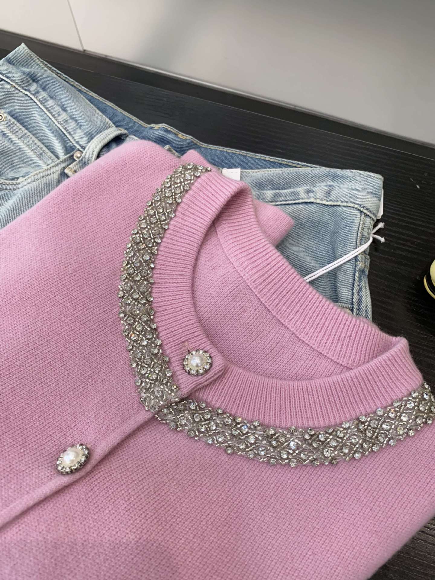 Beaded and Diamond-Encrusted Knit Cardigan