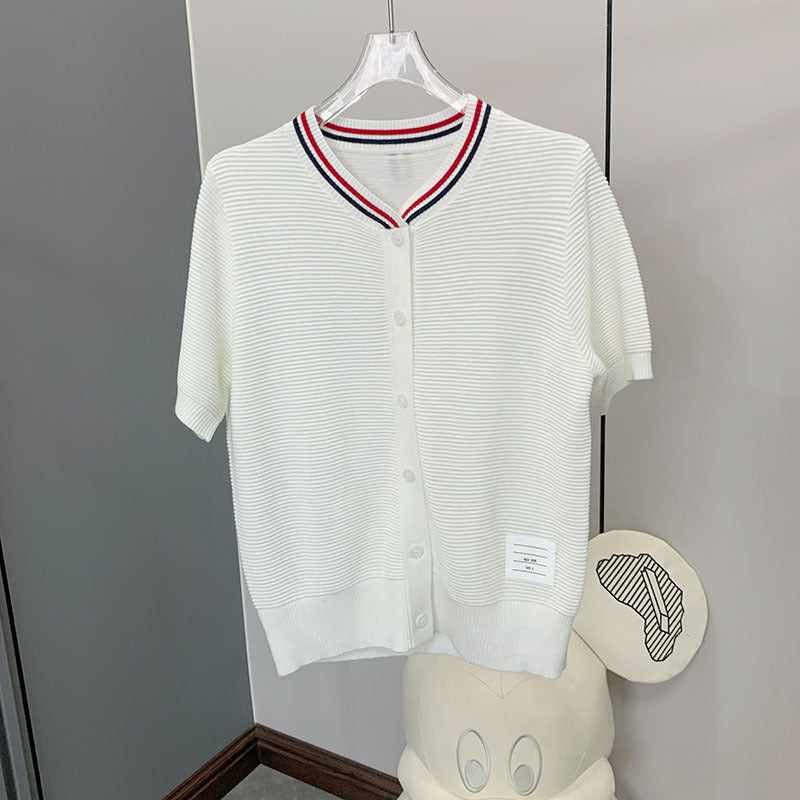 knitted short-sleeved cardigan