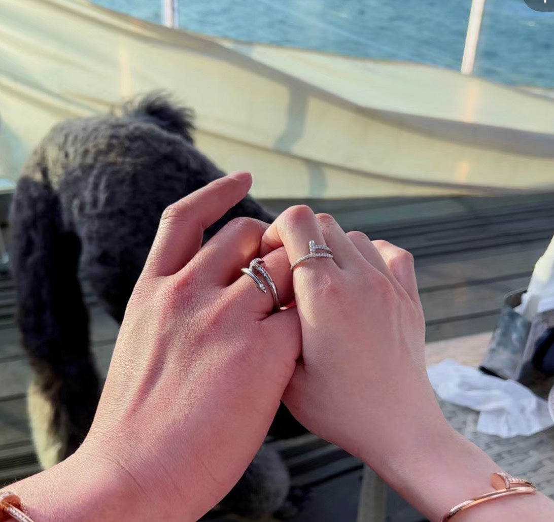 Cartier-Style Pavé Diamond Nail Open Ring