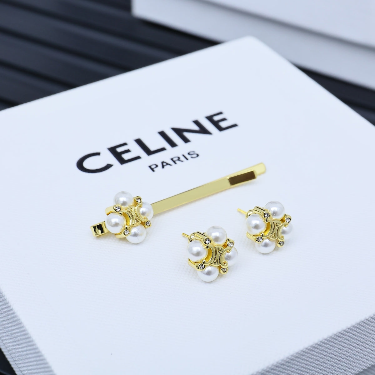 CELINE Pearl Crystal Earrings