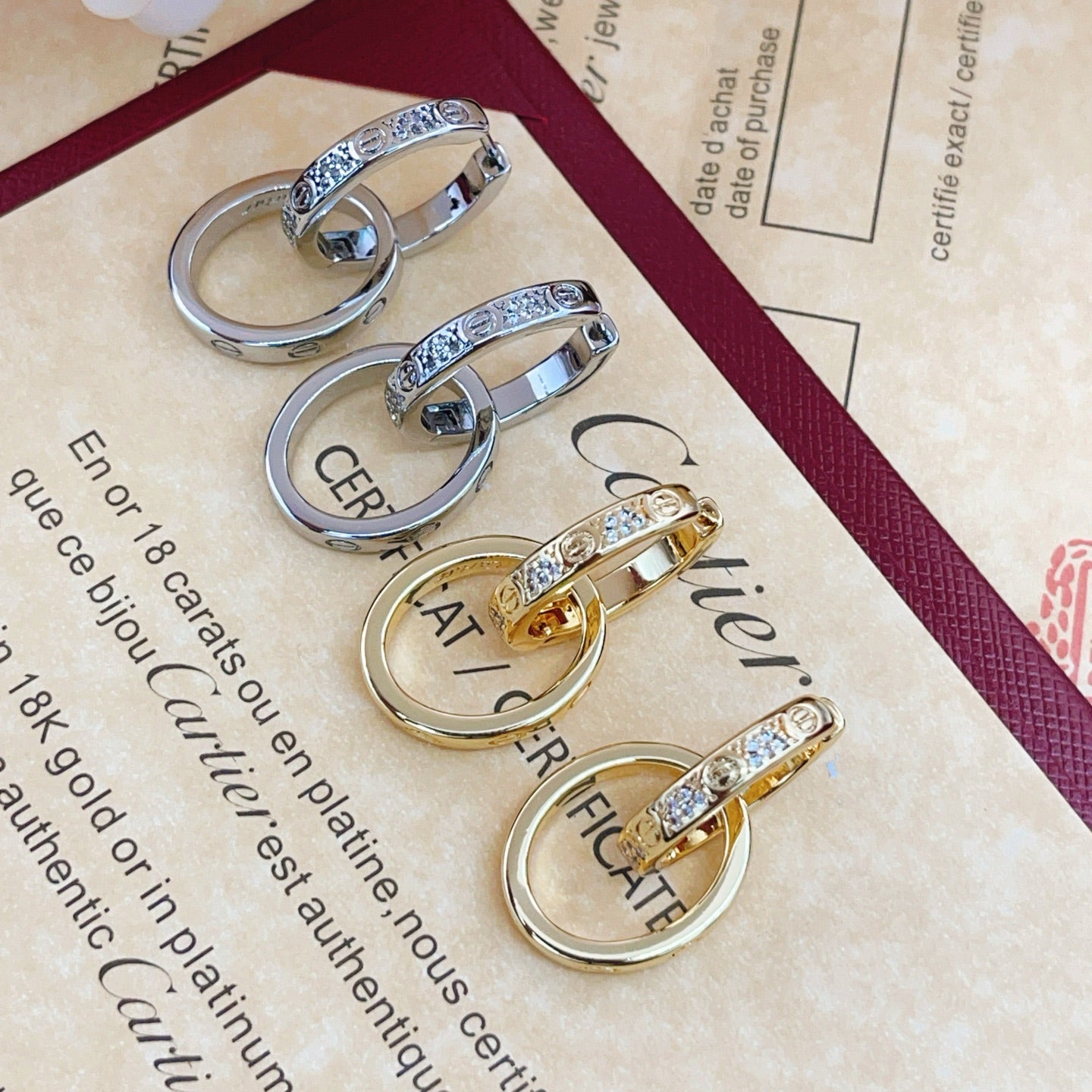 Cartier Gold-Tone Diamond-Set Double-Ring Earrings