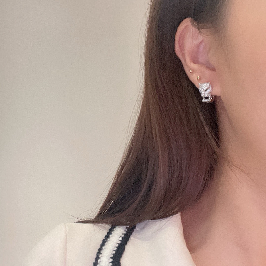Cartier-Style Panther Head Stud Earrings