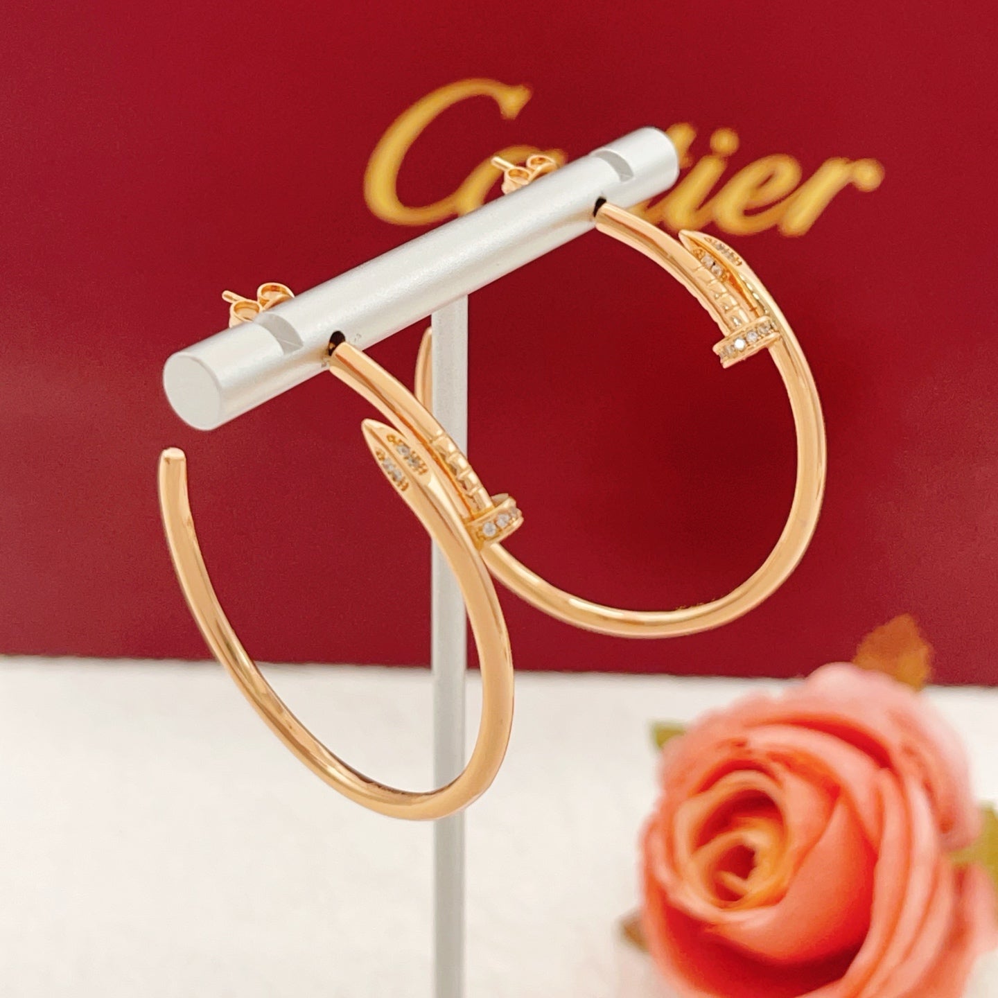 Cartier Round Diamond-Set "Nail" Stud Earrings