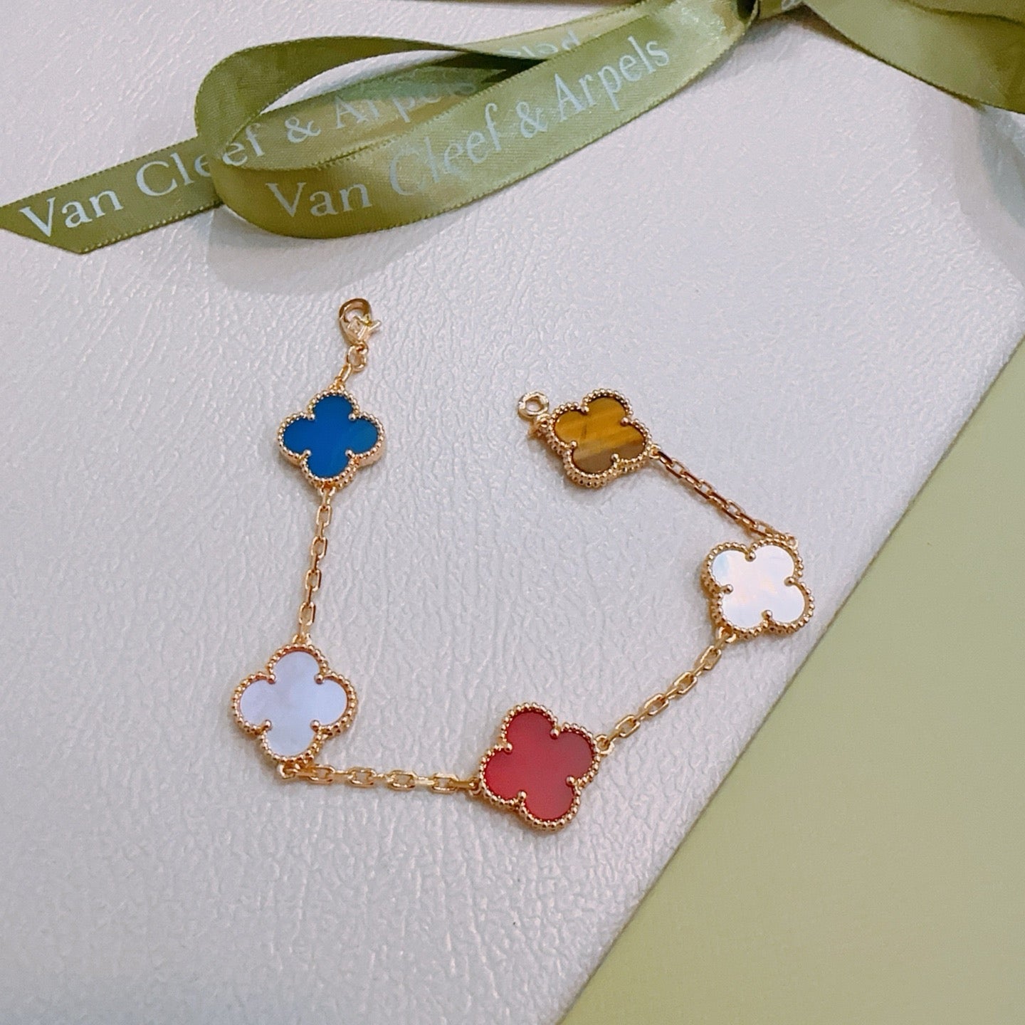 Van Cleef & Arpels-Style Rainbow Clover Bracelet