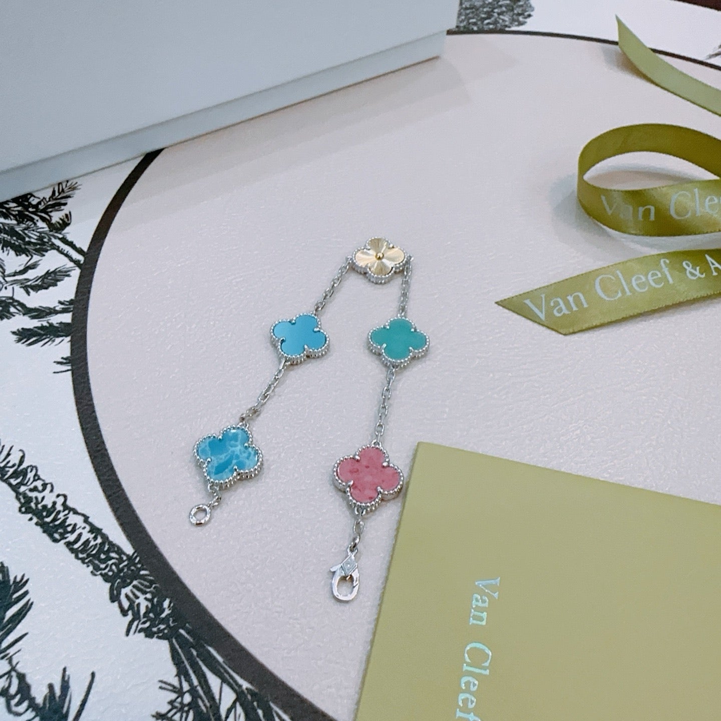 Van Cleef & Arpels-Style Rainbow Clover Bracelet