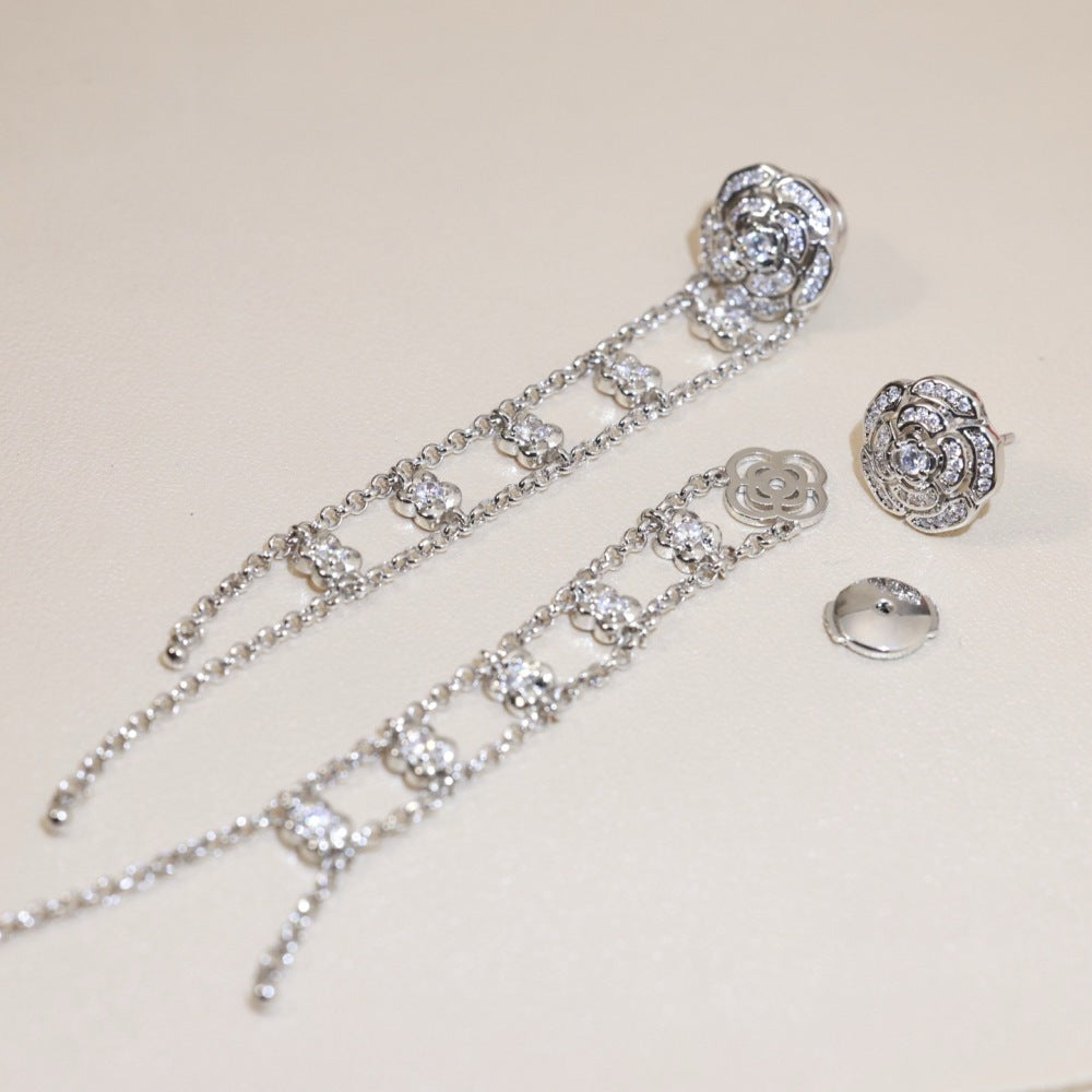 Chanel Crystal 925 Silver Earrings