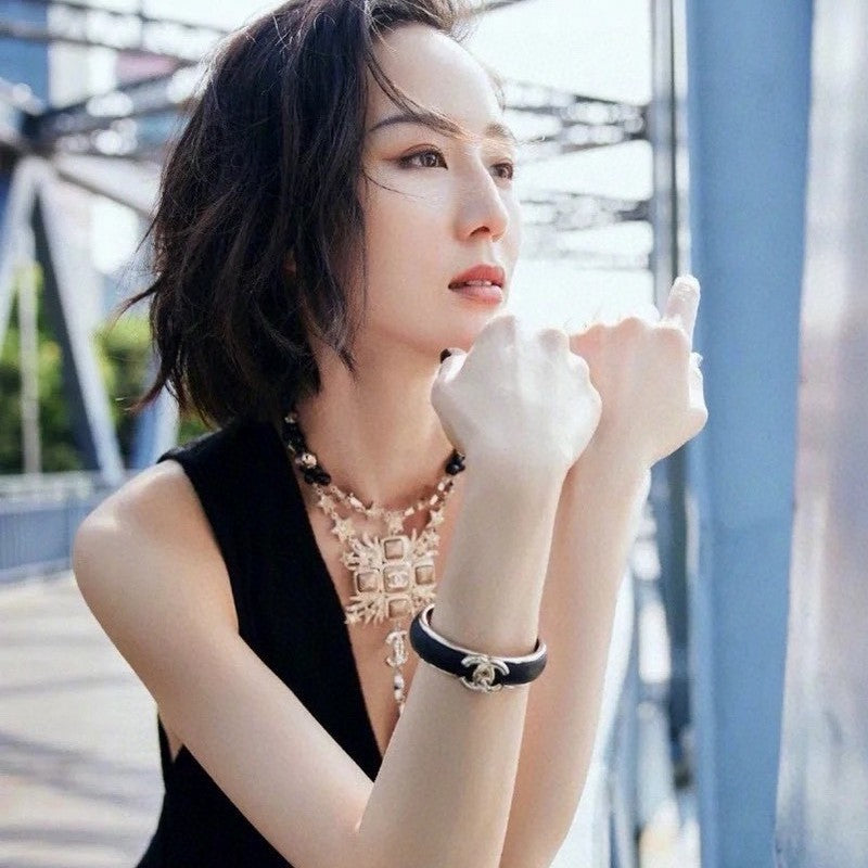 18K Chanel Black Leather Cuff Bracelet