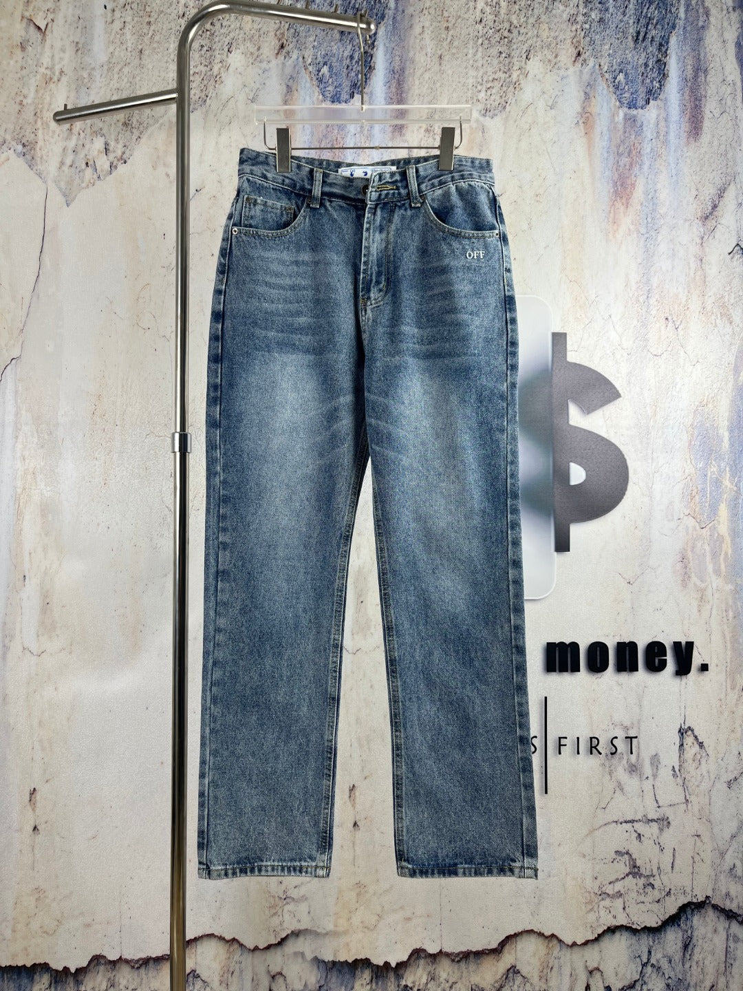 OFF  Diagonal-stripe denim jeans for couples