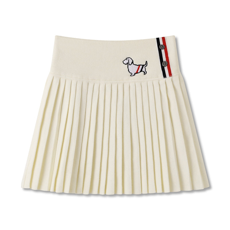 Puppy Knitted Pleated Skirt
