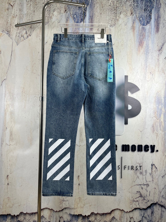 OFF  Diagonal-stripe denim jeans for couples