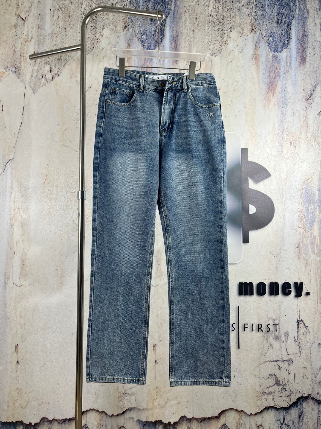 OFF  Diagonal-stripe denim jeans for couples