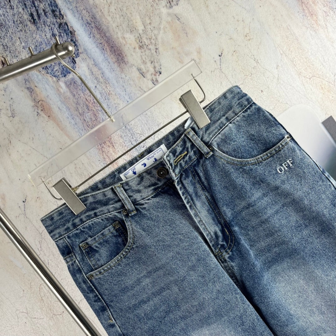 OFF  Diagonal-stripe denim jeans for couples