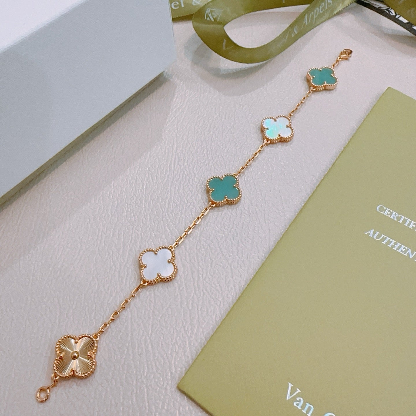 Van Cleef & Arpels-Style Rainbow Clover Bracelet