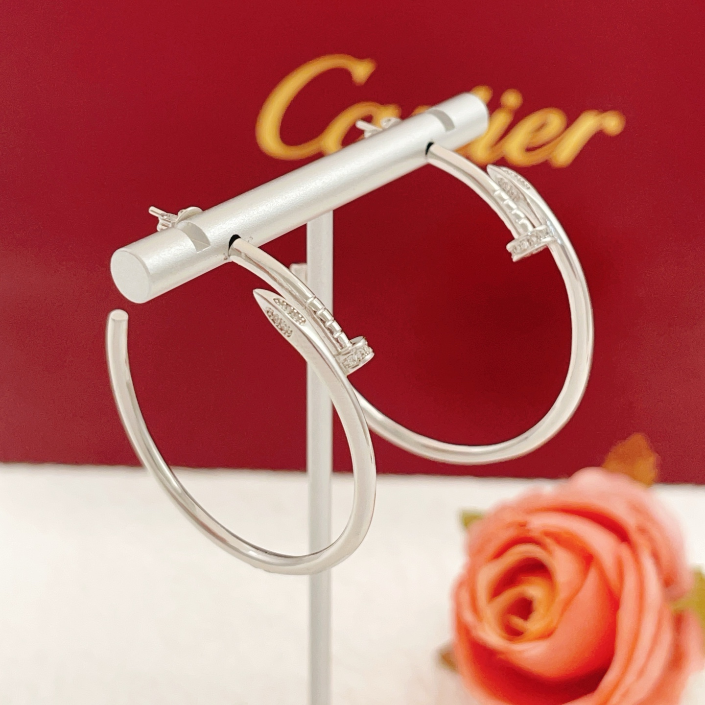 Cartier Round Diamond-Set "Nail" Stud Earrings