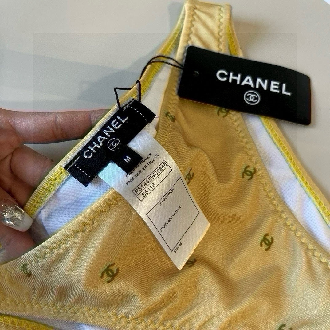 CC BIKINI SWIMSUIT SET IN YELLOW AND GREEN LOGO 606523