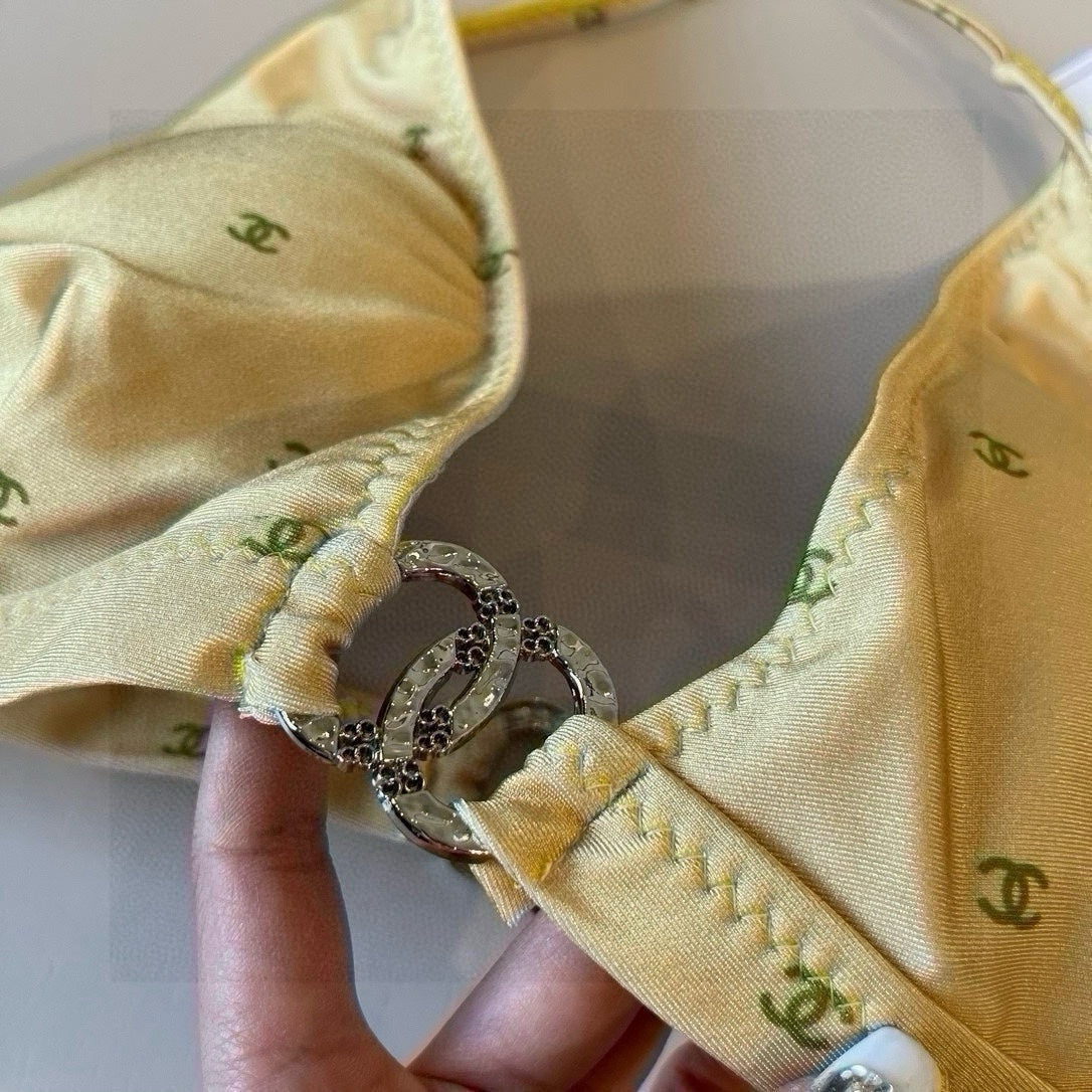 CC BIKINI SWIMSUIT SET IN YELLOW AND GREEN LOGO 606523