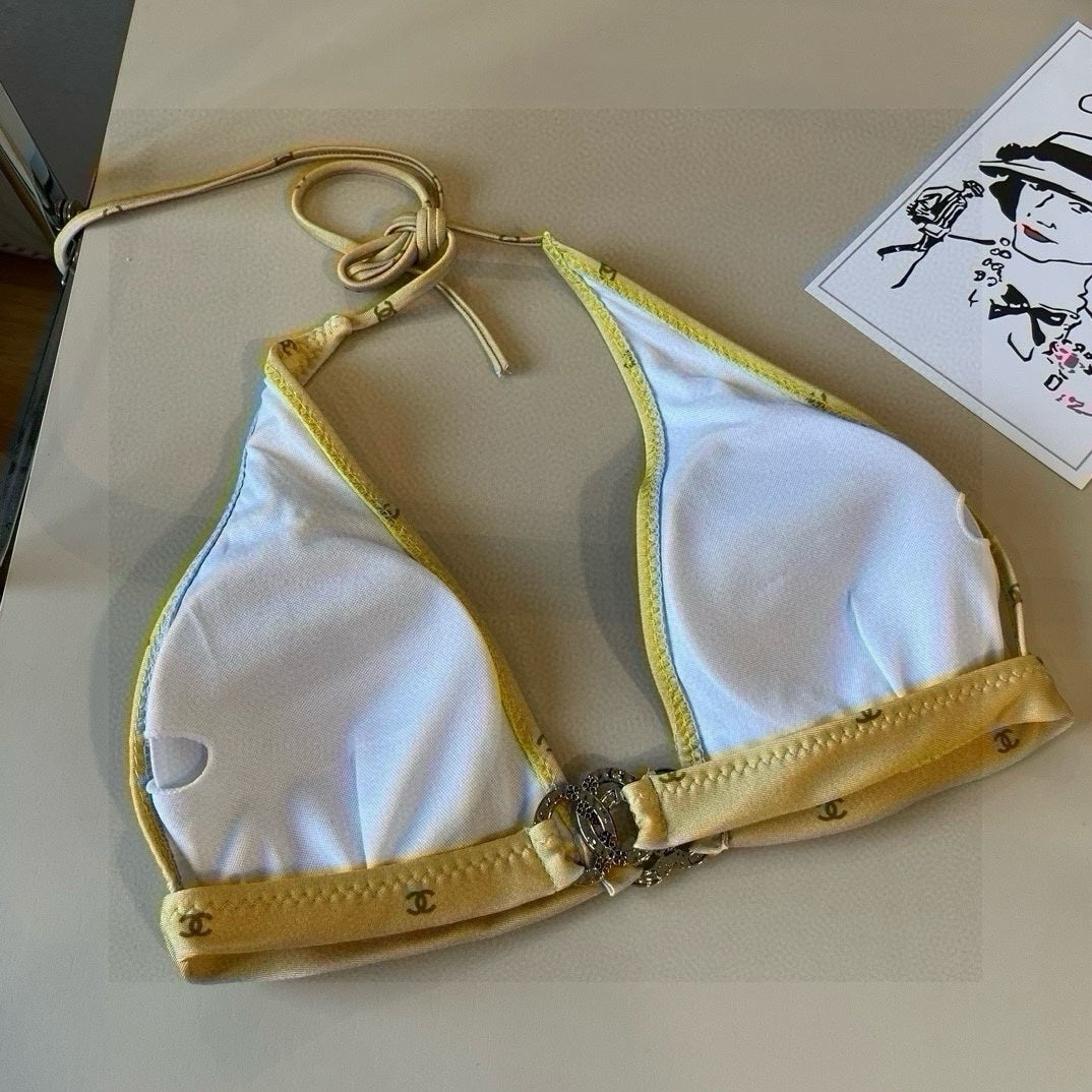 CC BIKINI SWIMSUIT SET IN YELLOW AND GREEN LOGO 606523