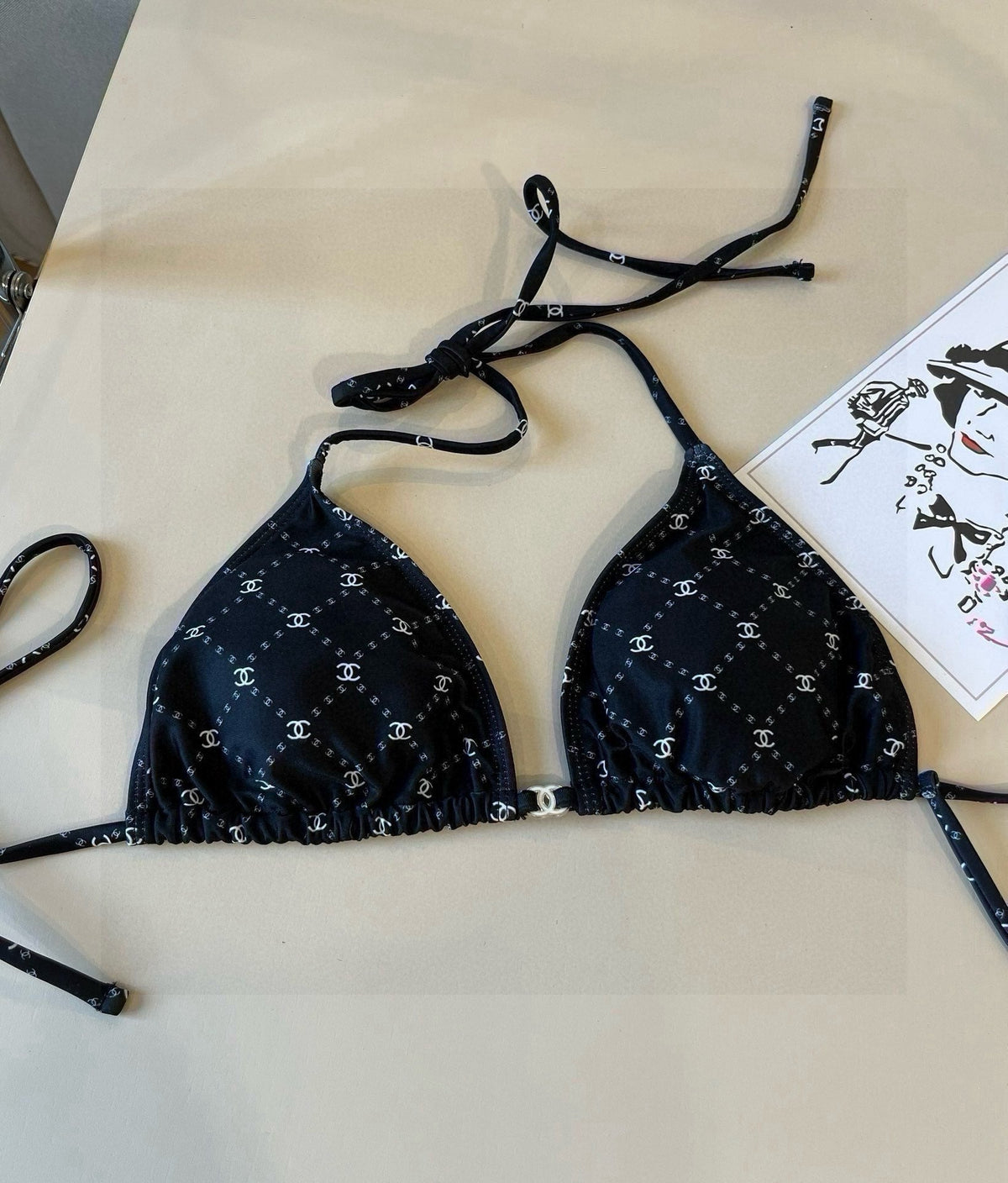 CC BIKINI SWIMSUIT SET IN BLACK AND WHITE PLAID 629230