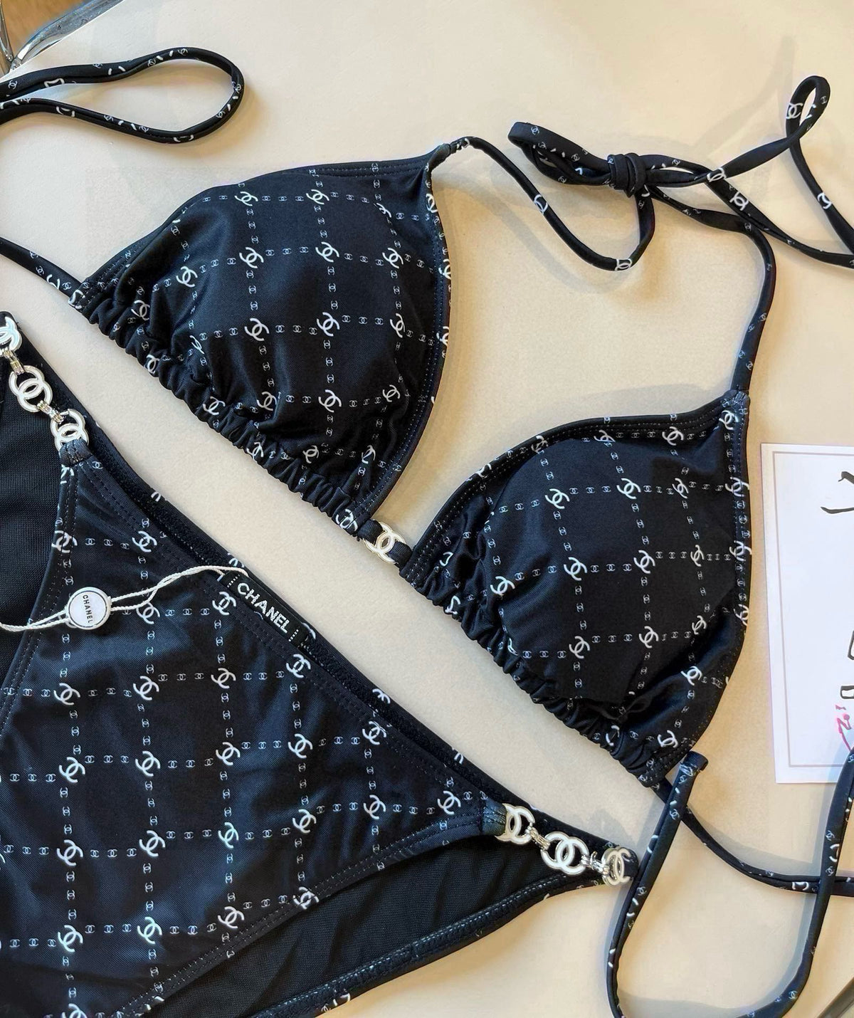 CC BIKINI SWIMSUIT SET IN BLACK AND WHITE PLAID 629230