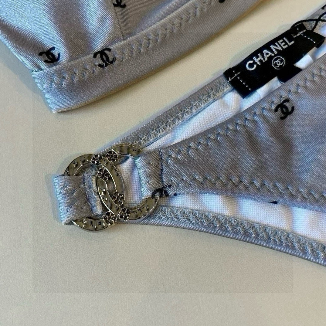 CC BIKINI SWIMSUIT SET IN GREY PRINTED LOGO 629237