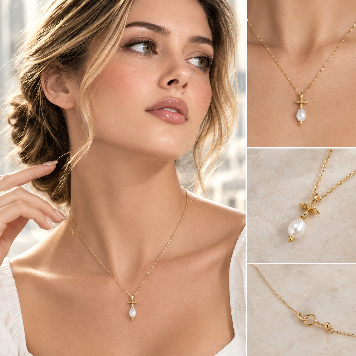 Tiffany & Co. Pearl & Rhinestone V-Gold Necklace