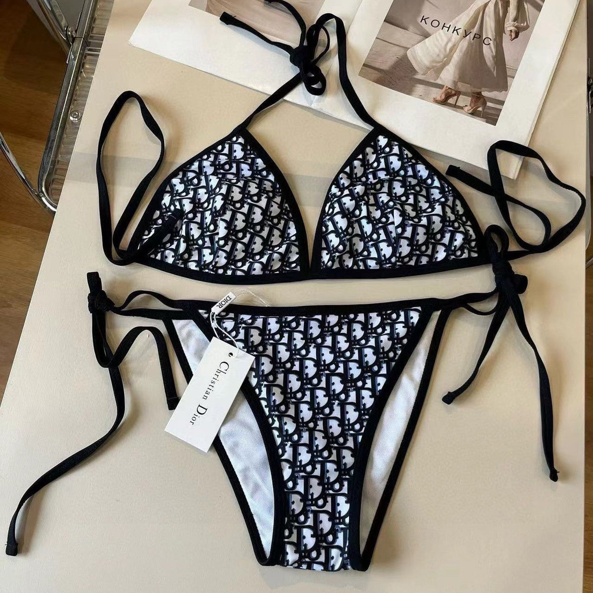 CD Oblique Bikini Navy Blue Polyamide