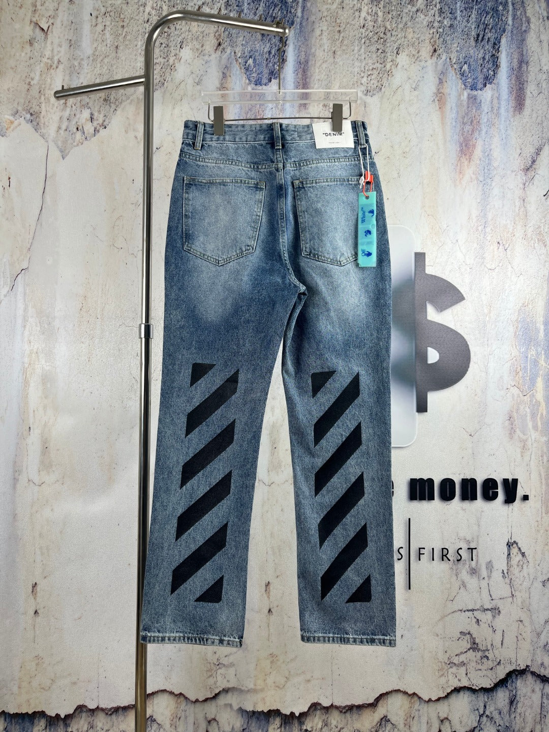 OFF  Diagonal-stripe denim jeans for couples