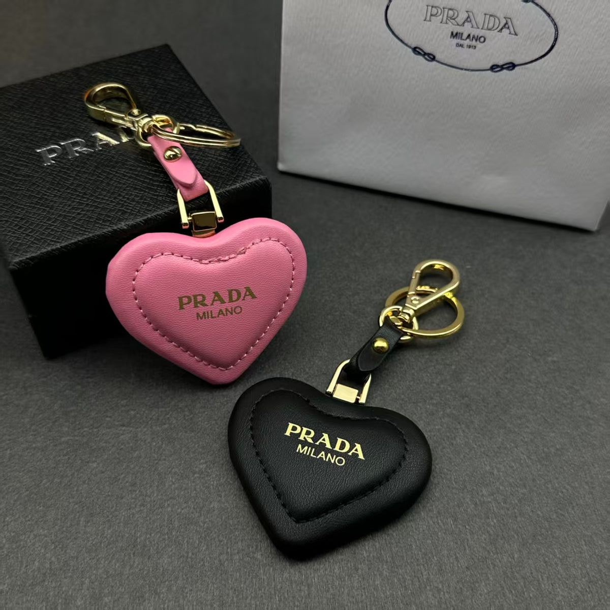 PRADA Leather Heart Keychain