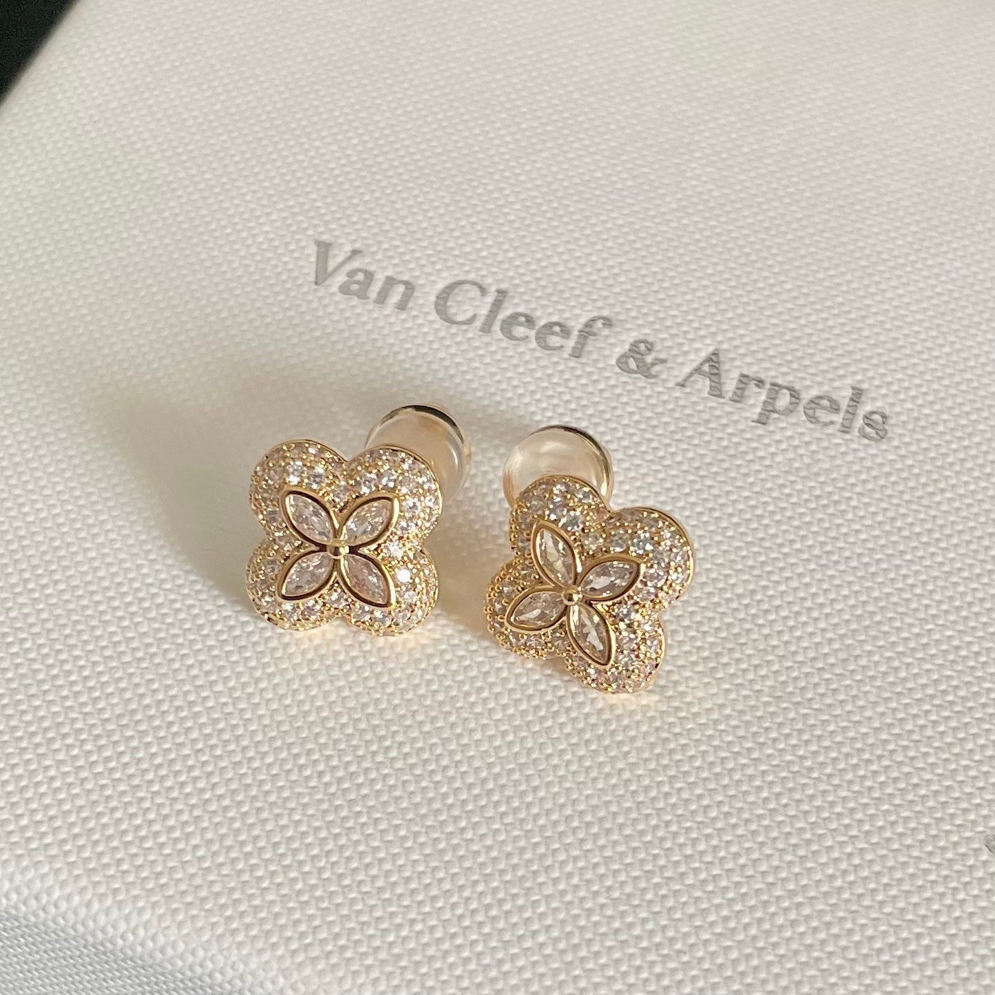 Van Cleef & Arpels Pavé Diamond Clover Stud Earrings