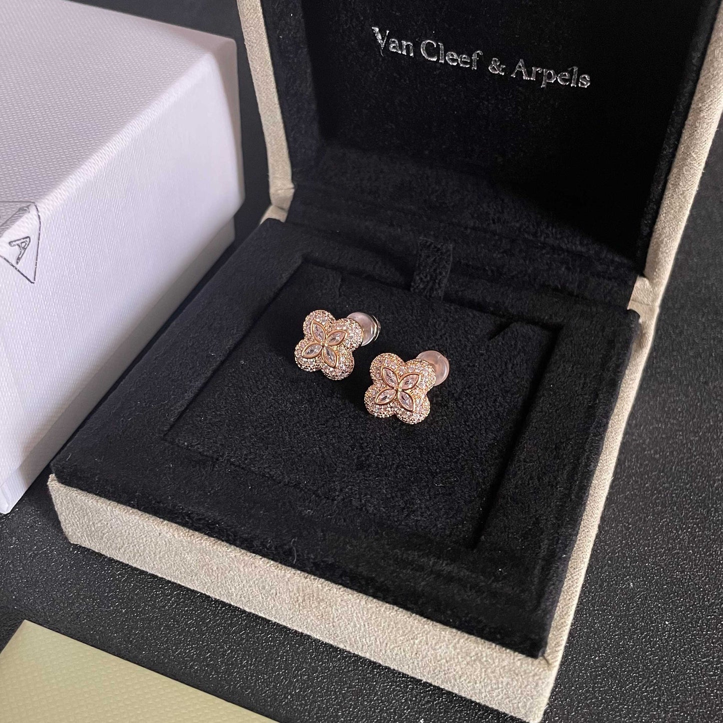 Van Cleef & Arpels Pavé Diamond Clover Stud Earrings