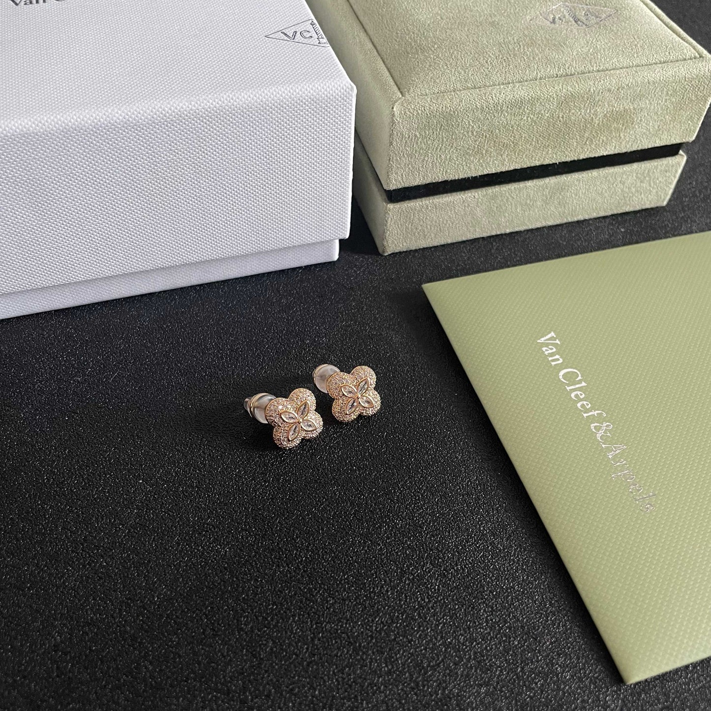 Van Cleef & Arpels Pavé Diamond Clover Stud Earrings