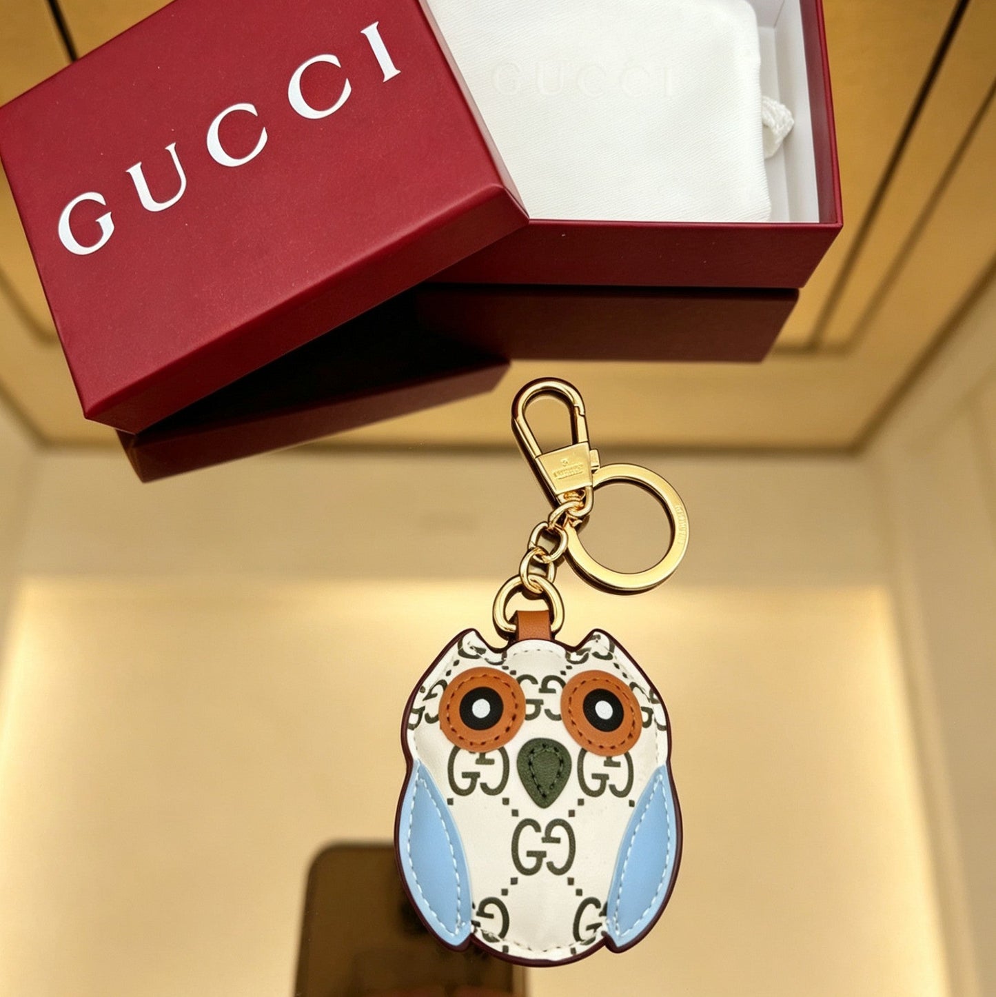 Gucci Leather Double G Keychain