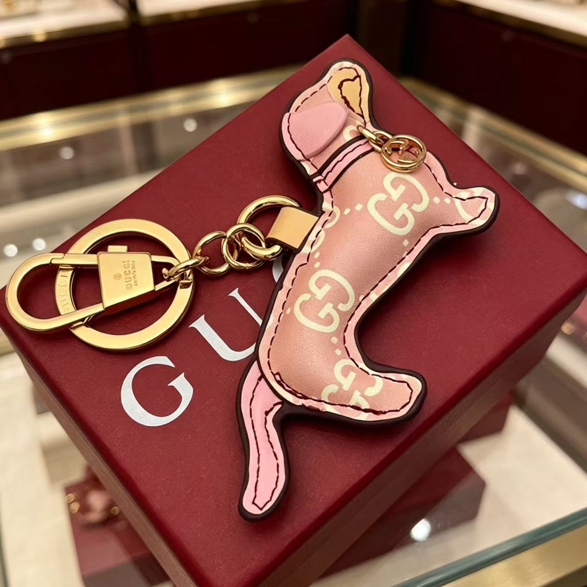 Gucci Leather Double G Keychain