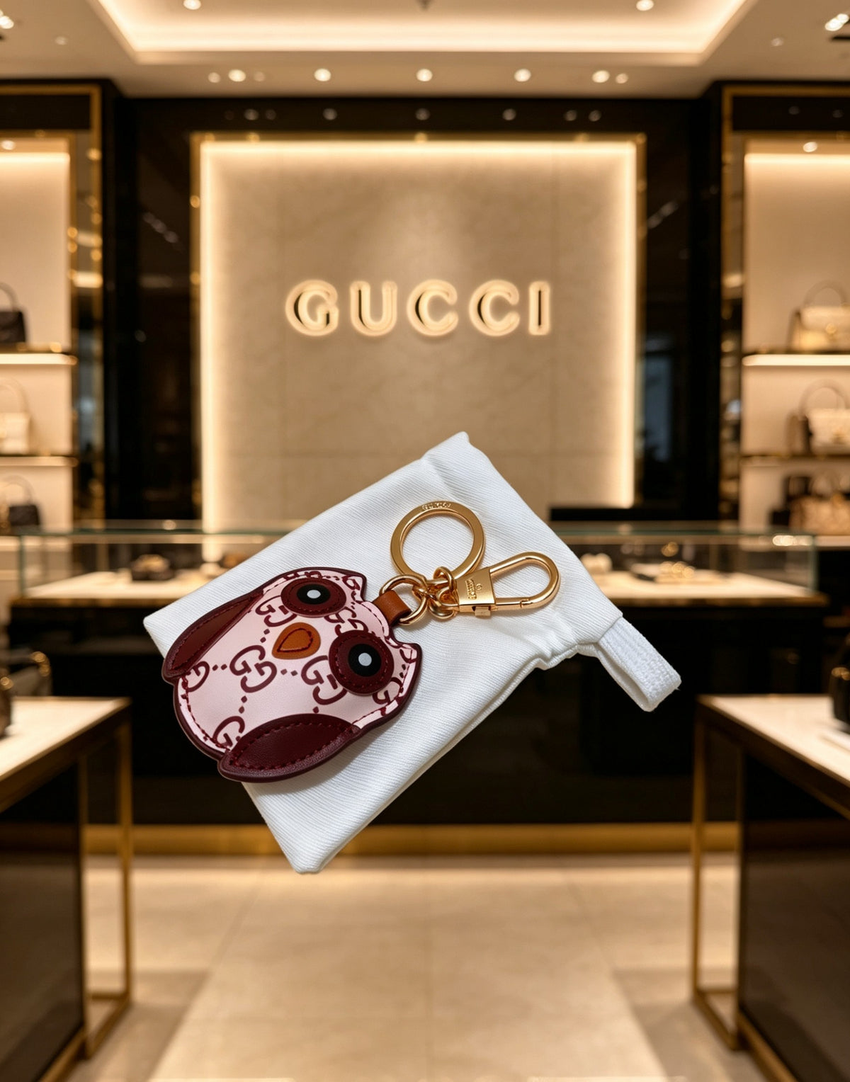 Gucci Leather Double G Keychain