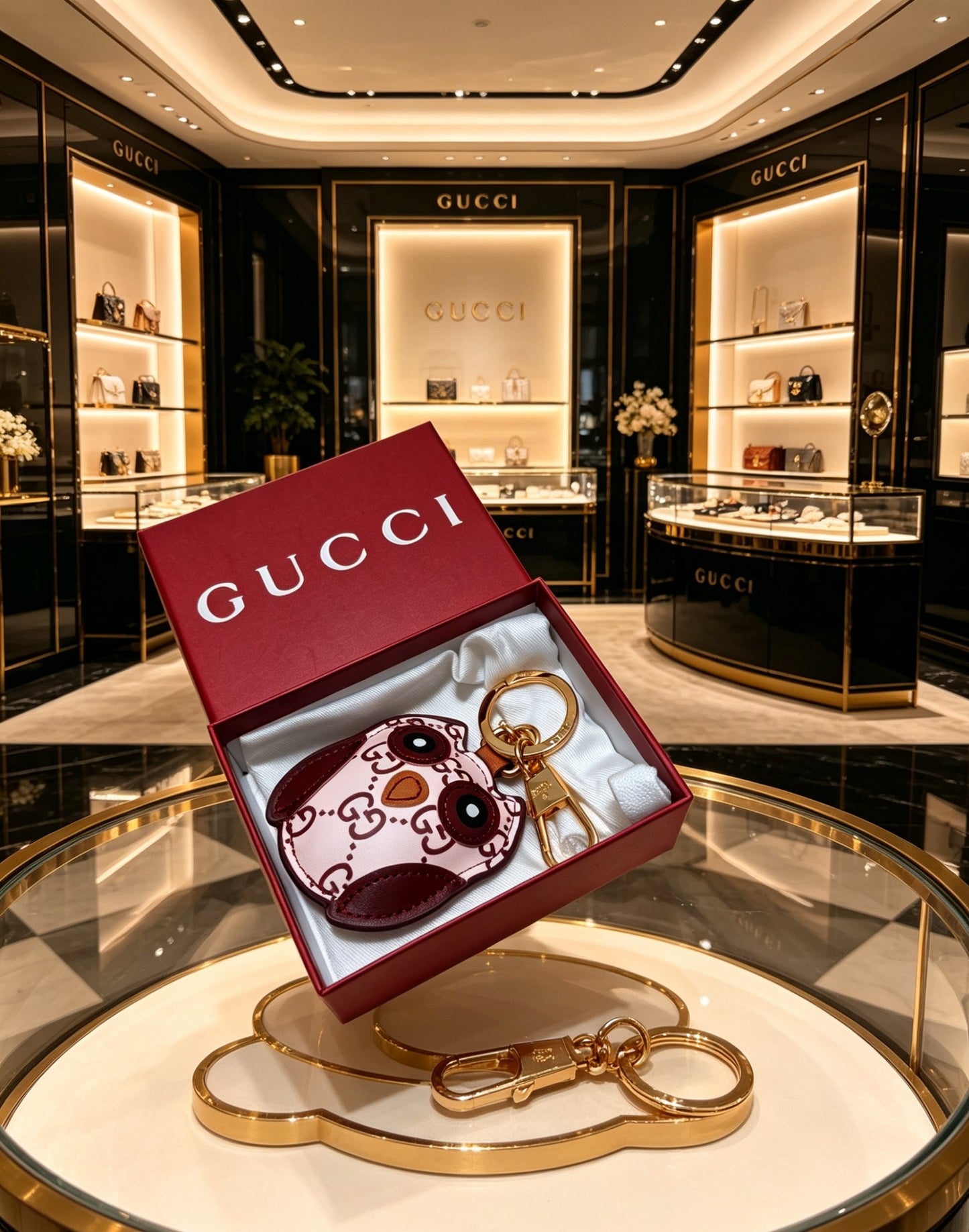 Gucci Leather Double G Keychain