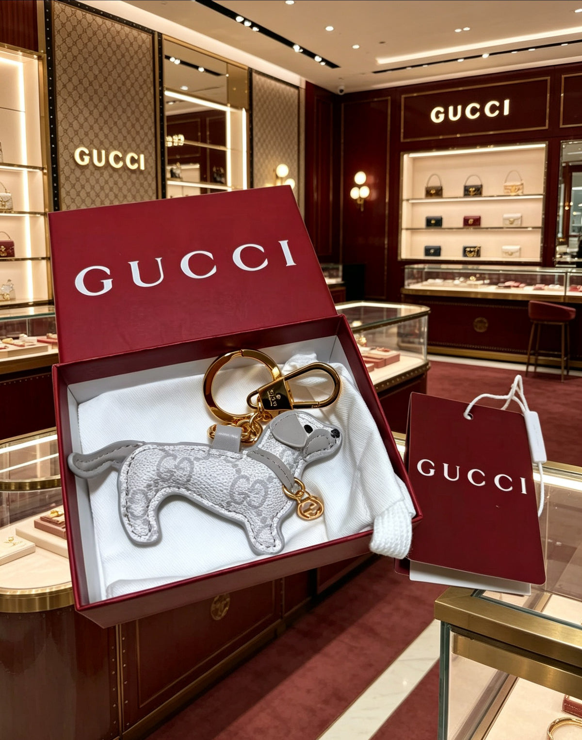 Gucci Leather Double G Keychain