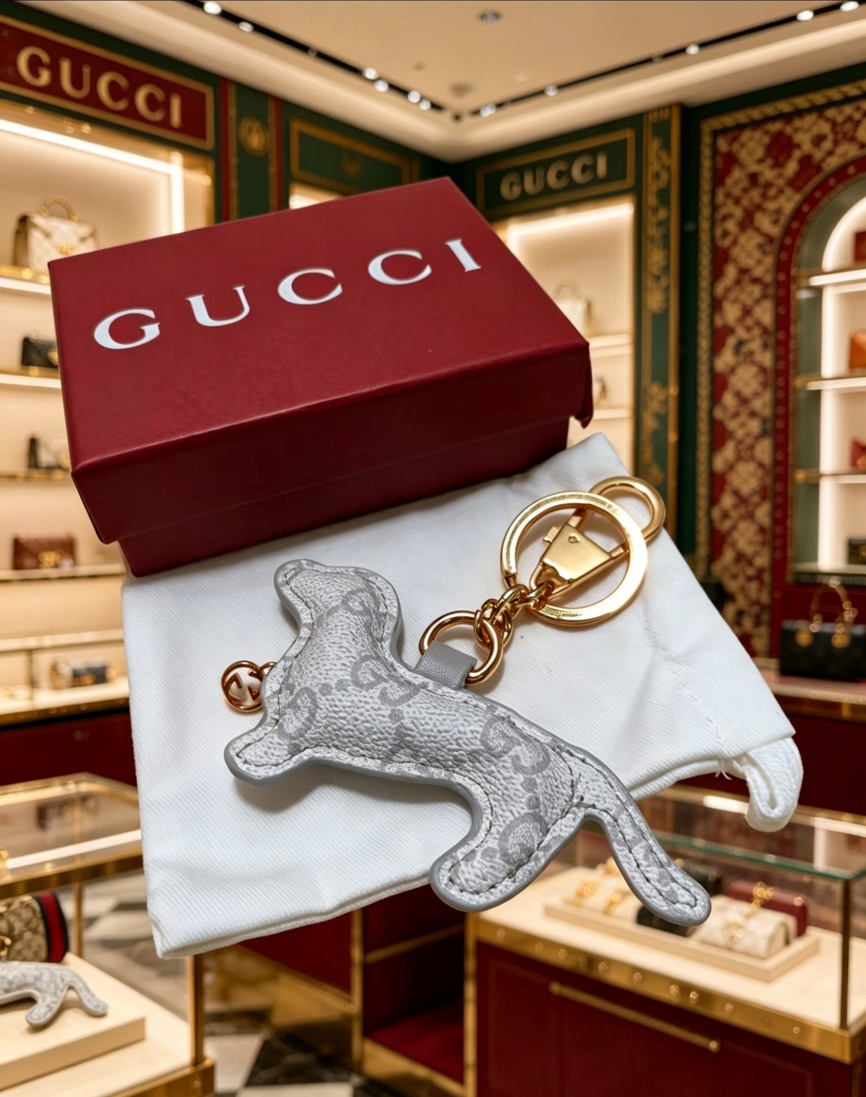 Gucci Leather Double G Keychain