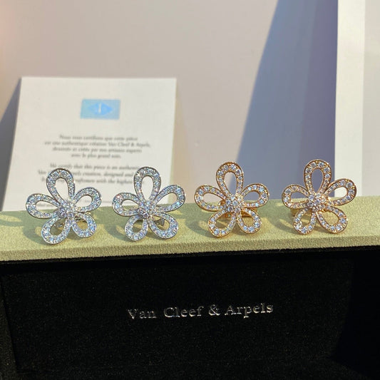 Van Cleef & Arpels Large Flower Full-Diamond Earrings