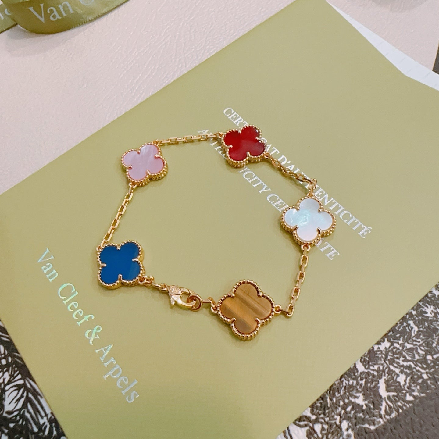 Van Cleef & Arpels-Style Rainbow Clover Bracelet