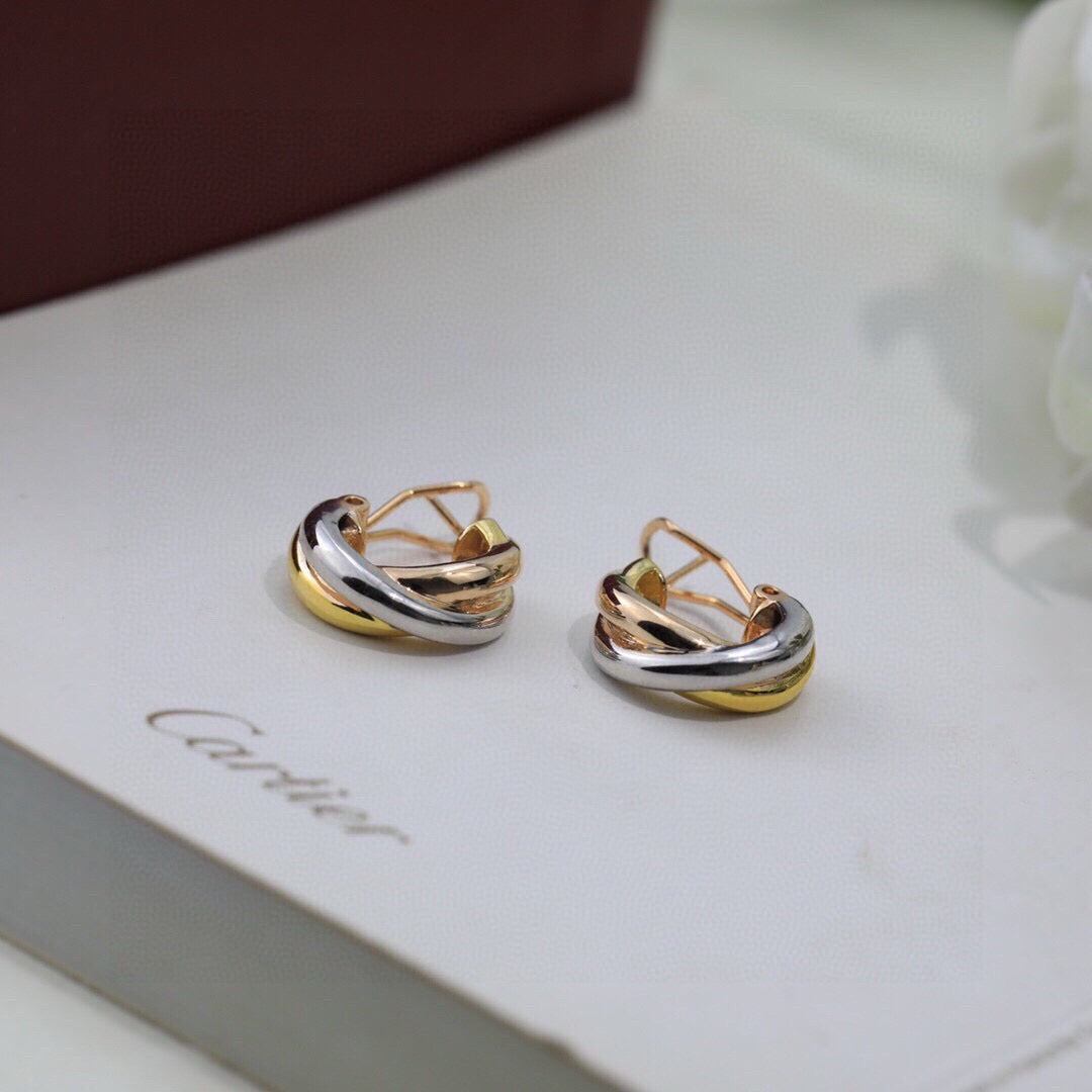 Cartier 18K Tri-Color Three-Ring Stud Earrings