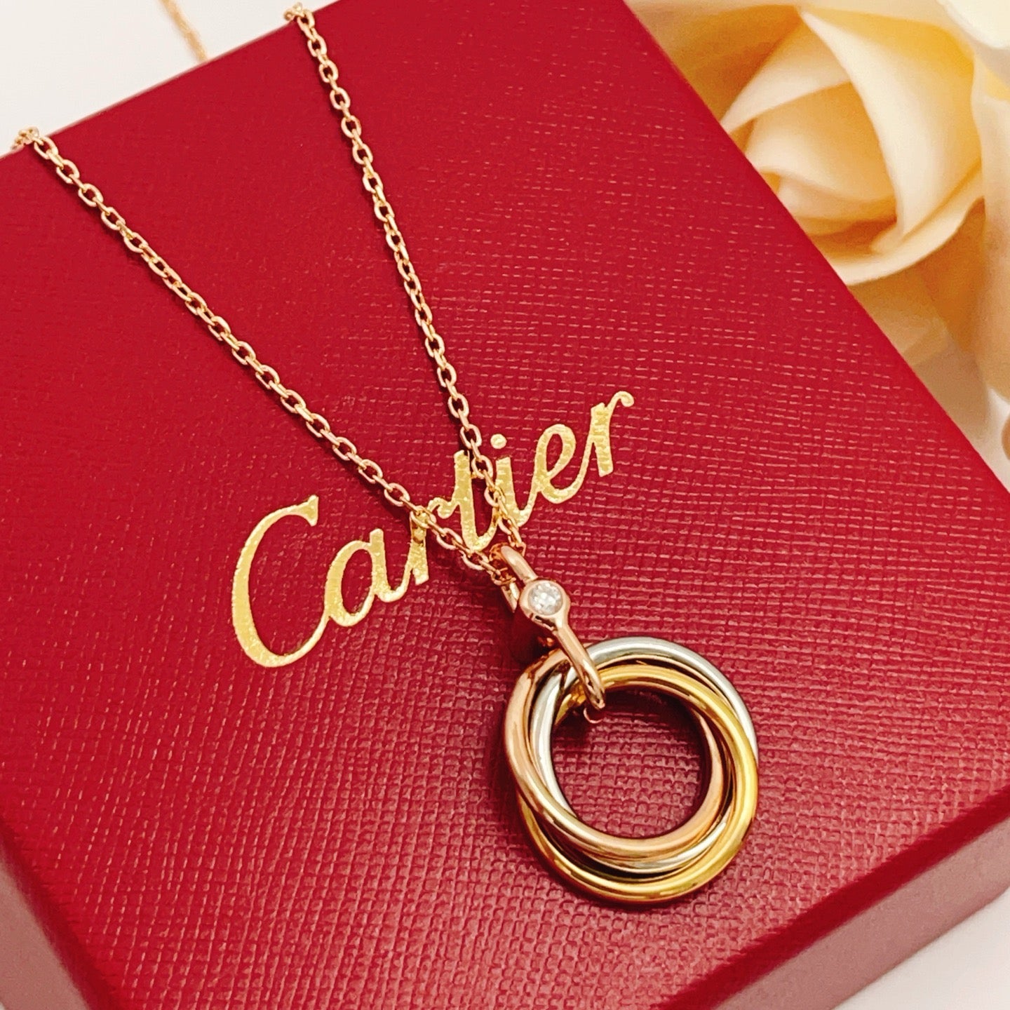Cartier Single-Diamond Tri-Color Ring Necklace