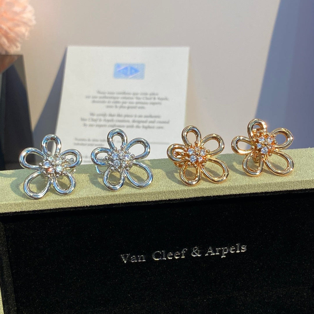 Van Cleef & Arpels Large Flower Diamond-Set Earrings
