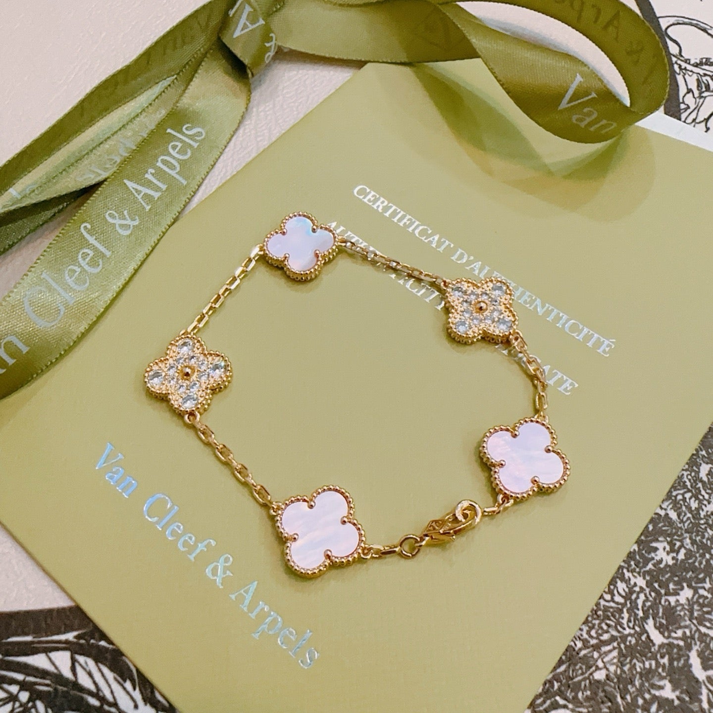 Van Cleef & Arpels-Style Rainbow Clover Bracelet