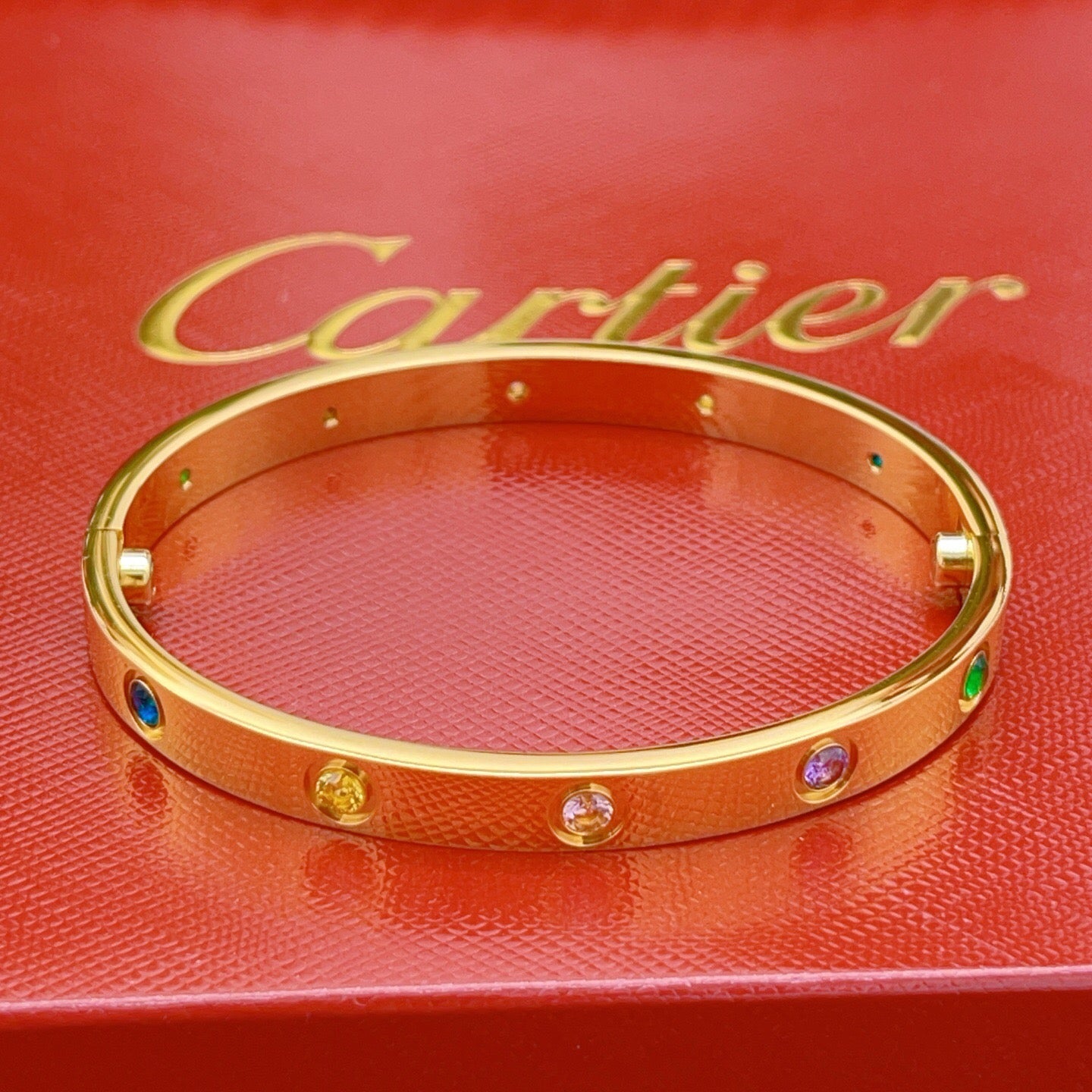 Cartier Gold-Finish Bracelet with Colored Stones