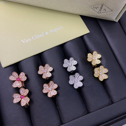 Van Cleef & Arpels Style Three-Flower Full-Diamond Earrings