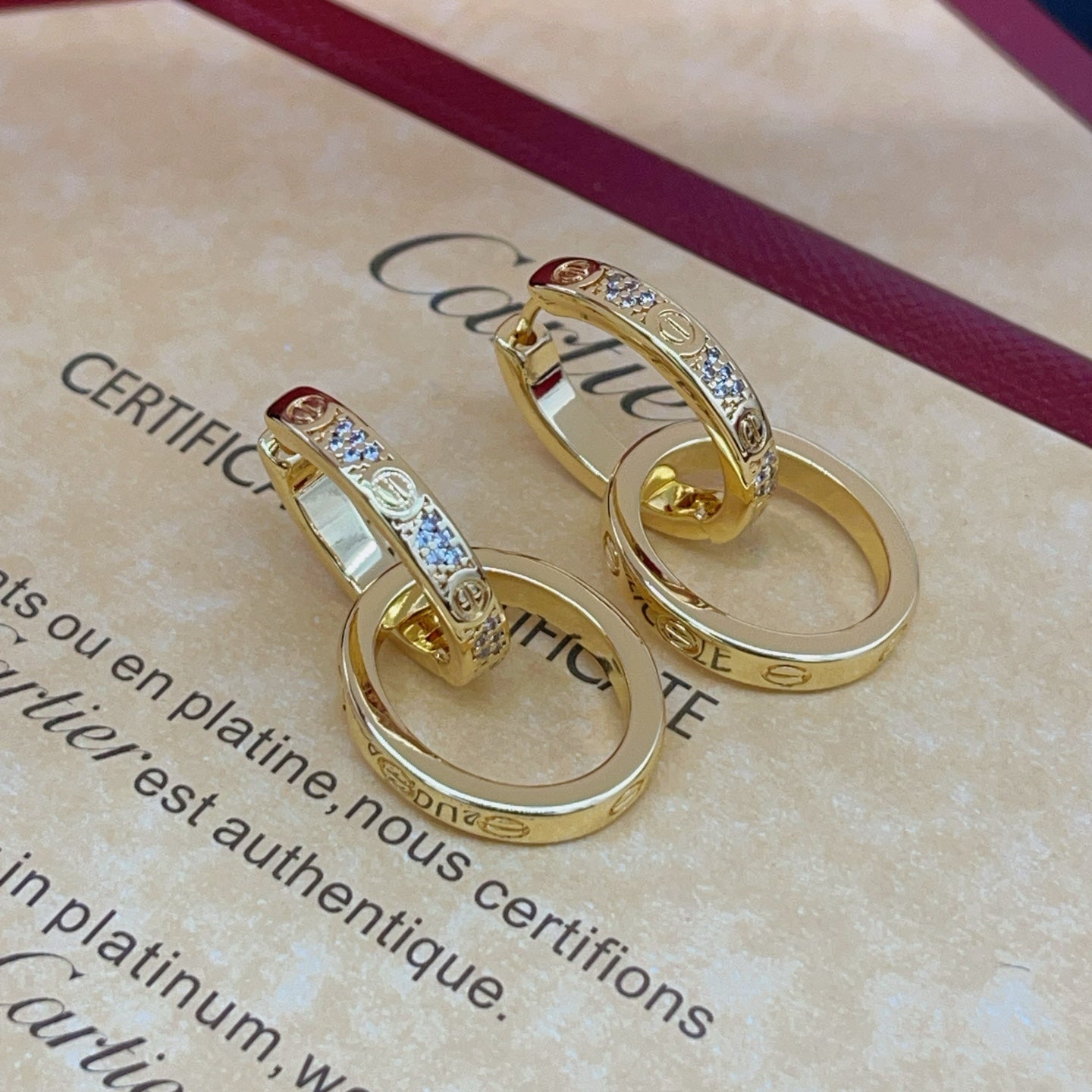 Cartier Gold-Tone Diamond-Set Double-Ring Earrings