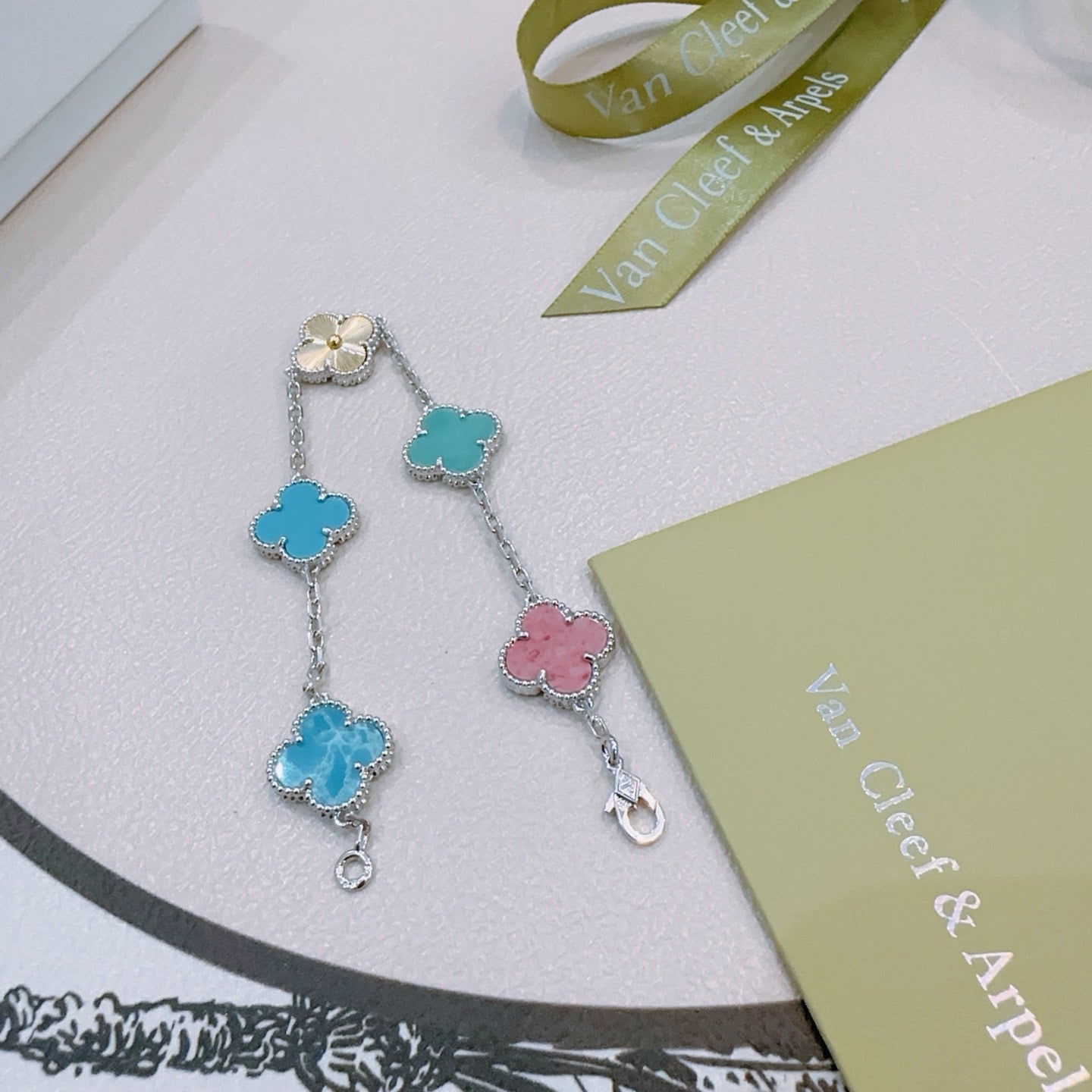 Van Cleef & Arpels-Style Rainbow Clover Bracelet
