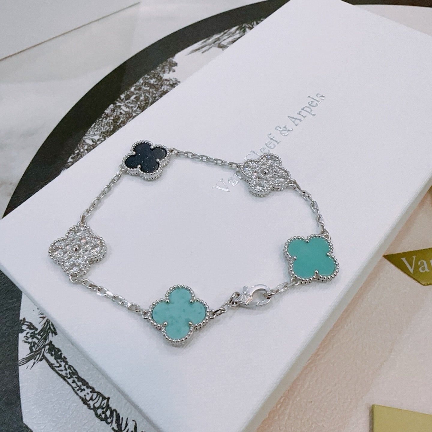Van Cleef & Arpels-Style Rainbow Clover Bracelet