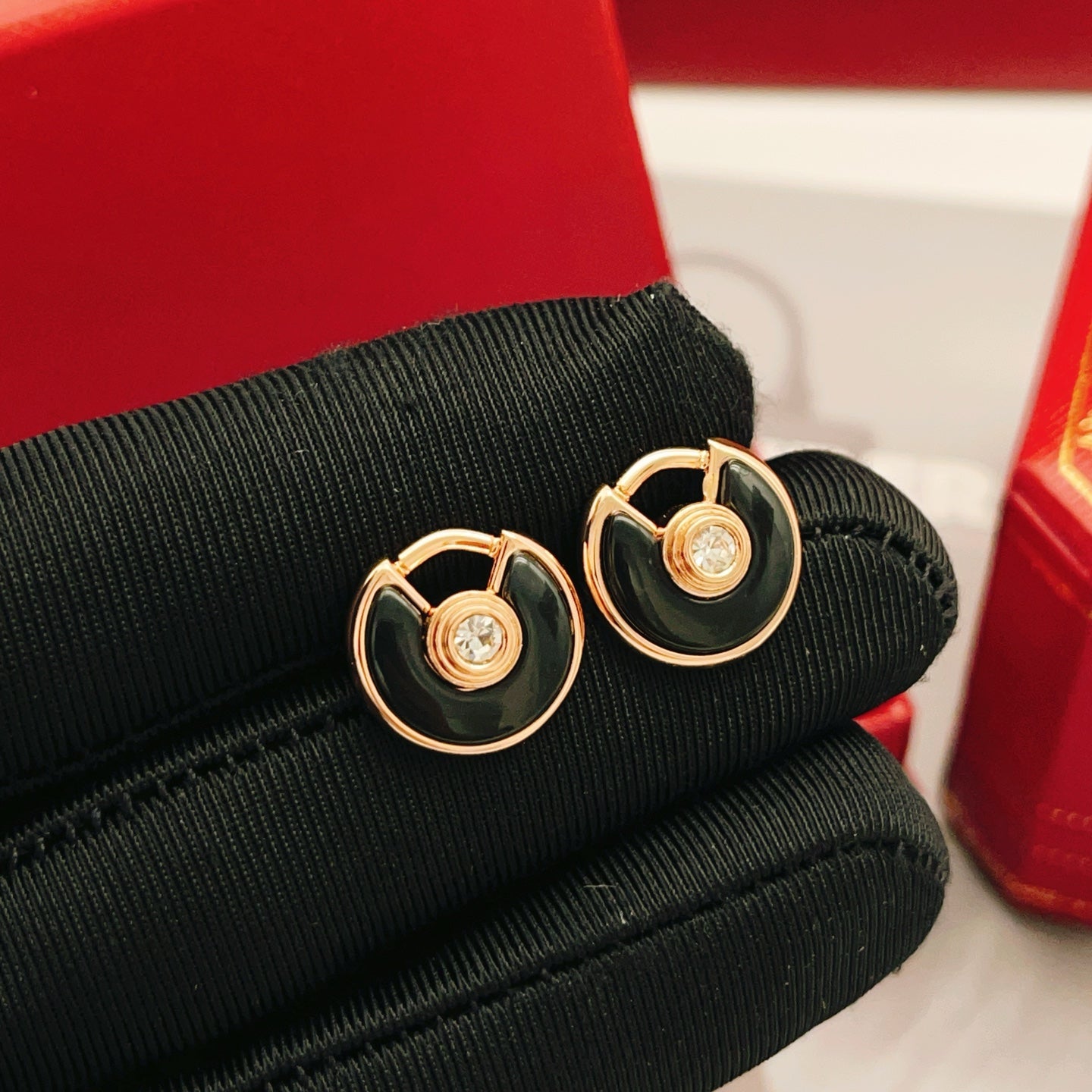 Cartier Single-Diamond Black Ceramic Stud Earrings
